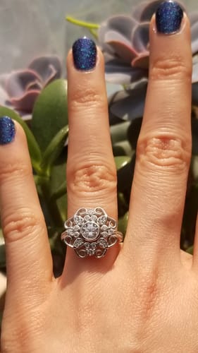 Customer photo review of Halo Flower CZ Ring in Sterling Silver