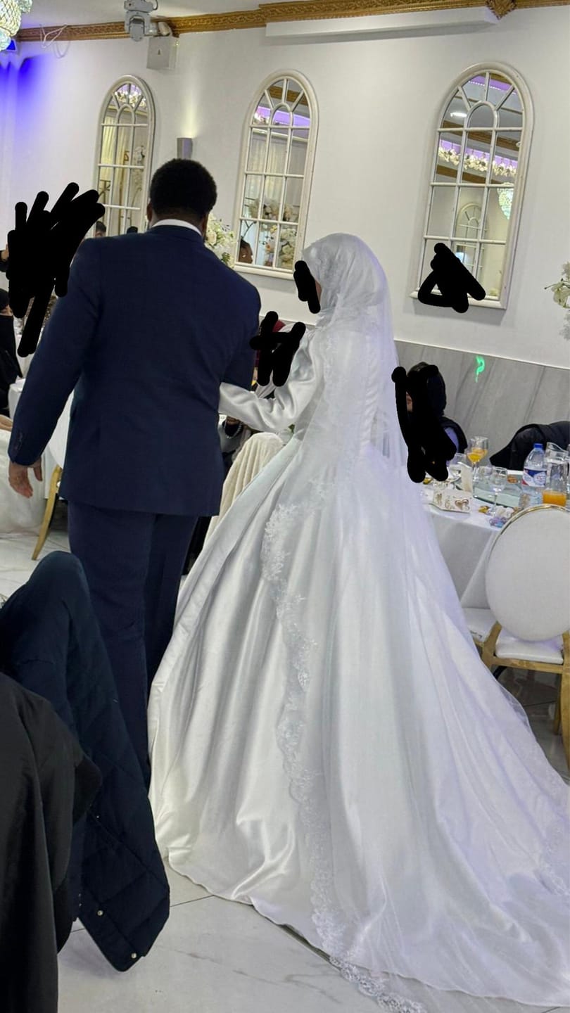Customer photo review of Elegant Satin White Modest Bridal Gown