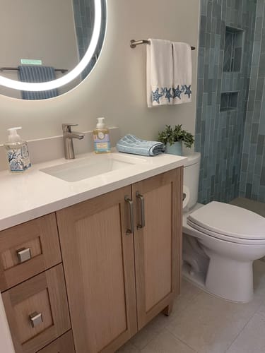 Customer photo review of Bridgeport SLIM 36" White Oak Bathroom Vanity, Right Sink