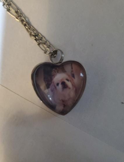 Customer photo review of Custom Heart Memorial Urn Necklaces