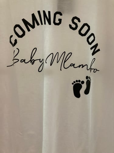 Customer photo review of Coming Soon Personalised Baby Announcement T-Shirt