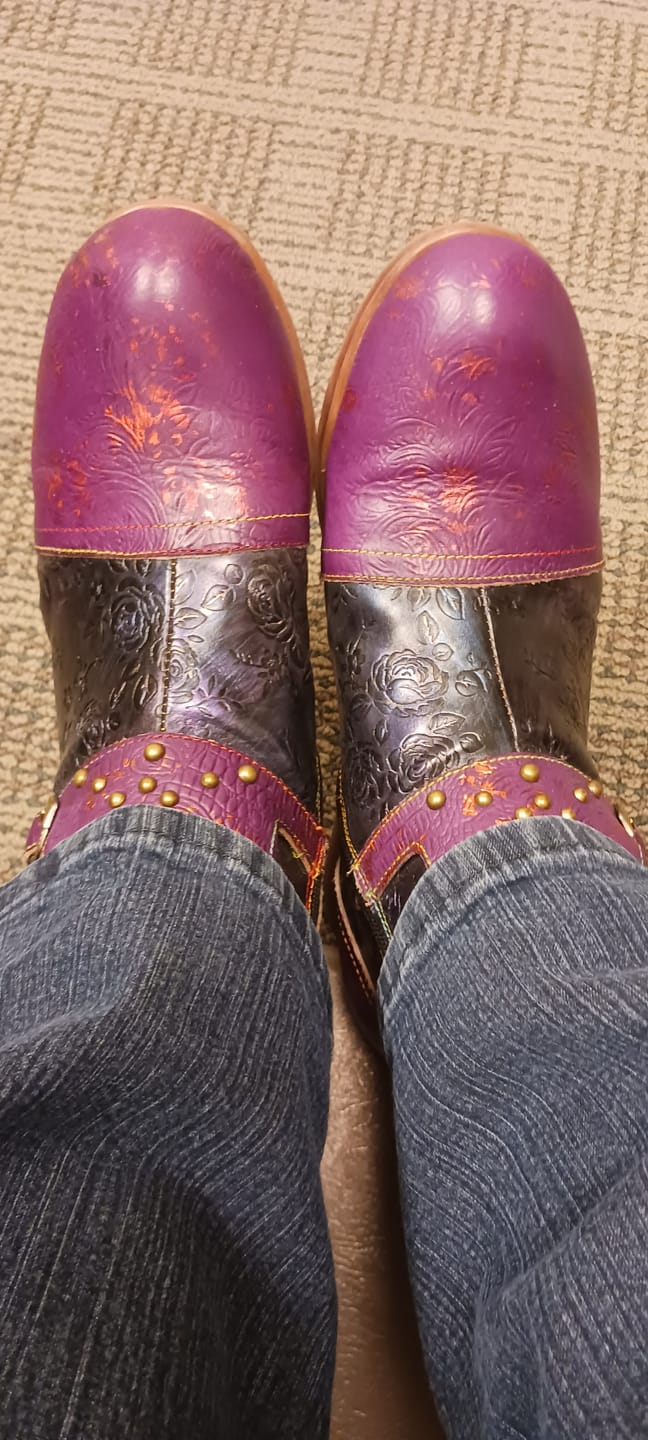 Customer photo review of Vintage Handmade Embossed Rose Flat Boots