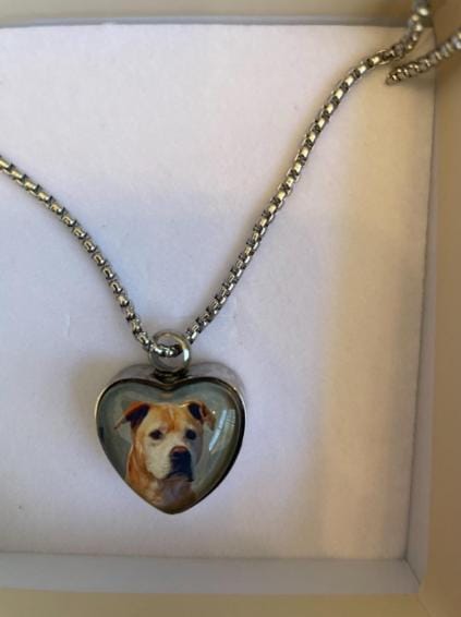 Customer photo review of Custom Heart Memorial Urn Necklaces