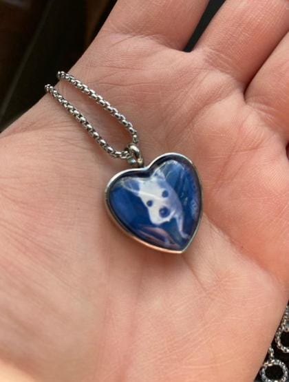 Customer photo review of Custom Heart Memorial Urn Necklaces