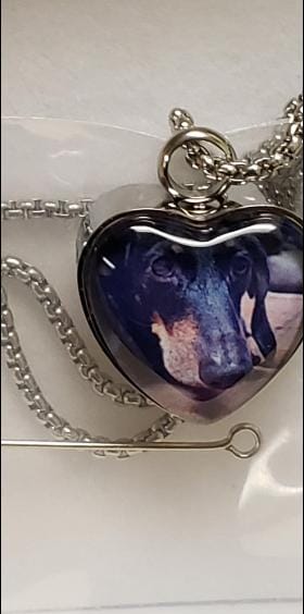 Customer photo review of Custom Heart Memorial Urn Necklaces