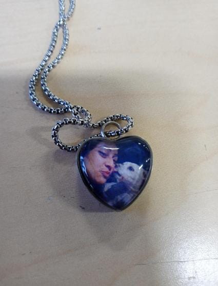 Customer photo review of Custom Heart Memorial Urn Necklaces