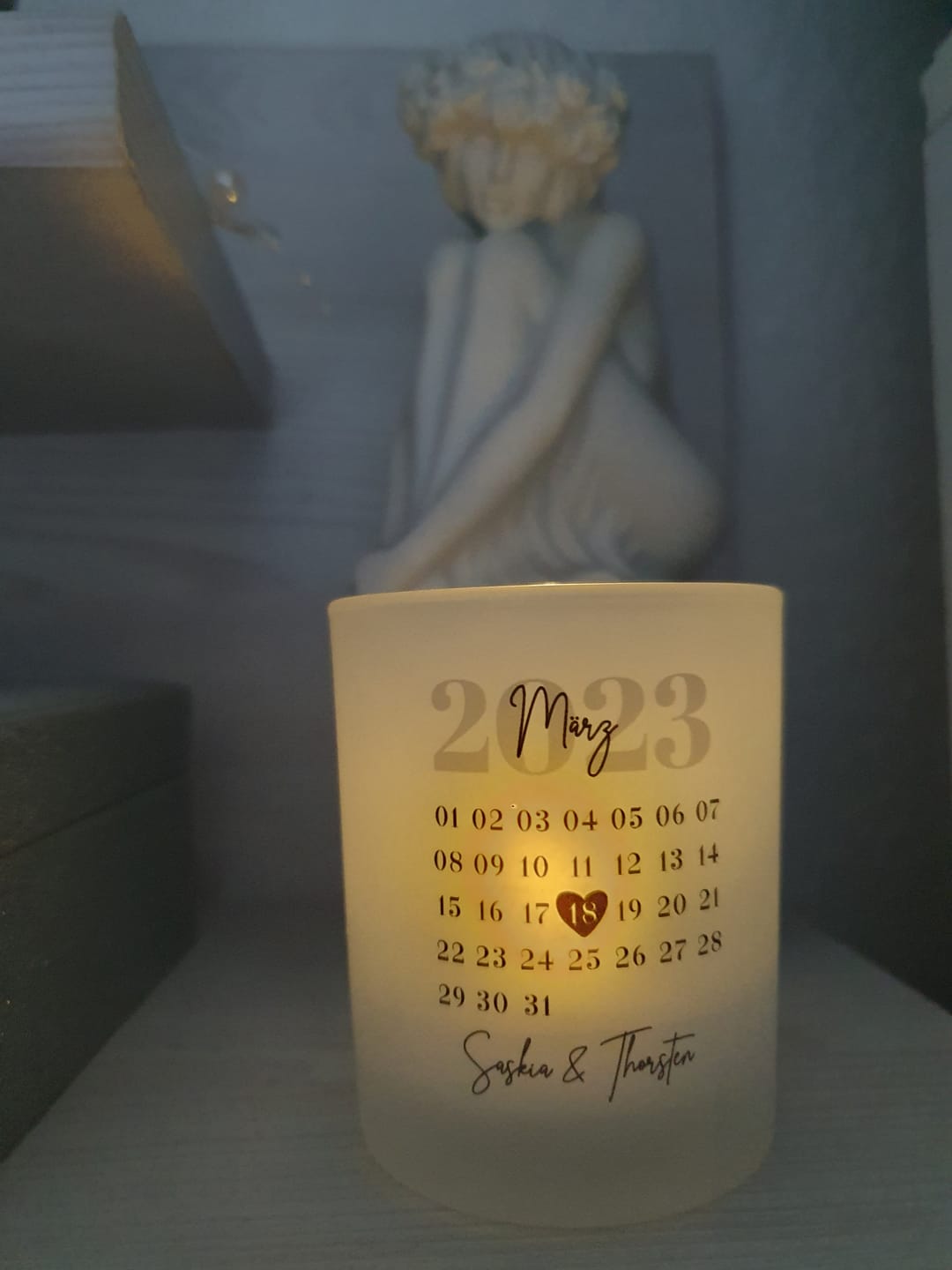 Customer photo review of Unser Tag - Personalisiertes Teelicht