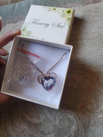 Customer photo review of Custom Heart Memorial Urn Necklaces