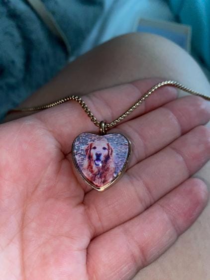 Customer photo review of Custom Heart Memorial Urn Necklaces