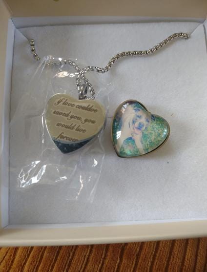 Customer photo review of Custom Heart Memorial Urn Necklaces