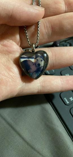 Customer photo review of Custom Heart Memorial Urn Necklaces