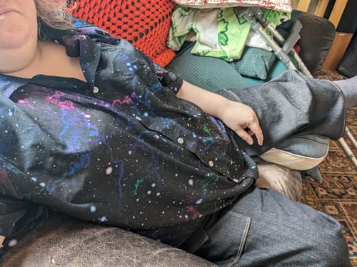 Customer photo review of Beautiful Nebula Outer Space Button Up Shirt