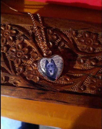 Customer photo review of Custom Heart Memorial Urn Necklaces
