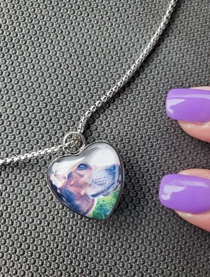 Customer photo review of Custom Heart Memorial Urn Necklaces
