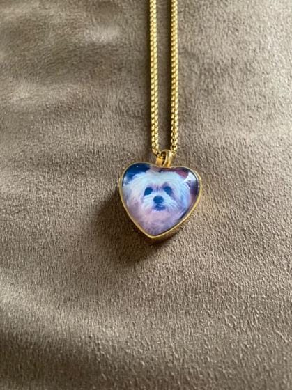 Customer photo review of Custom Heart Memorial Urn Necklaces