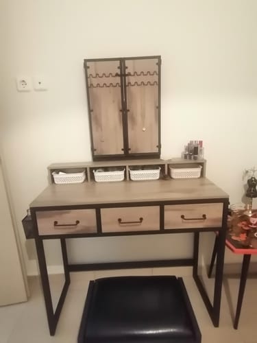 Customer photo review of Τραπεζάκι Μπουντουάρ Μακιγιάζ με Πτυσσόμενο καθρέφτη Τραπέζι Τουαλέτας Κρεβατοκάμαρας με σκαμπό συρτάρια Βιομηχανικό σχέδιο Γκρί   RV-T004B02