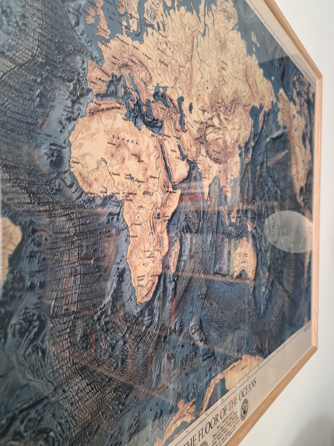 Customer photo review of Rare Old Map of the Ocean Floor and Land Relief by the US Navy in 1976 - Europe, Africa, Americas, Antarctica, Australia