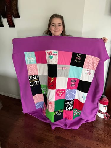 T-shirt quilt with cute things, family themes by Nicole from WA