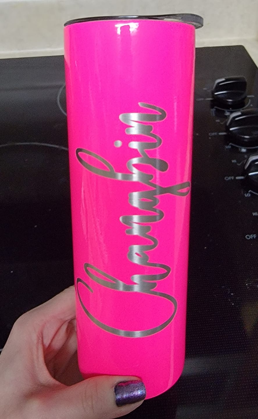 Customer photo review of Personalized Hot Pink Gloss Skinny Tumbler