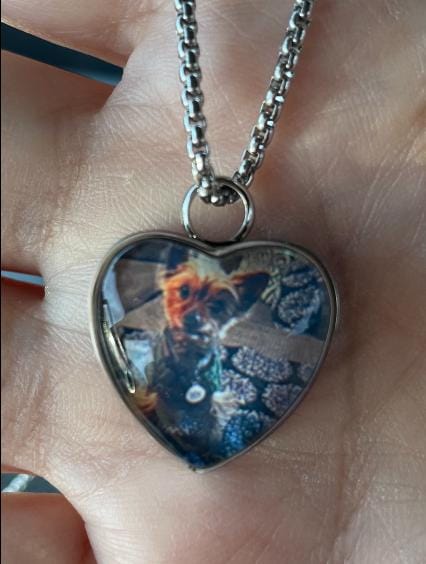 Customer photo review of Custom Heart Memorial Urn Necklaces