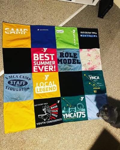 T-shirt quilt with camping, youth development themes by Caitlyn from MA