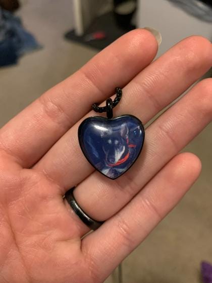Customer photo review of Custom Heart Memorial Urn Necklaces