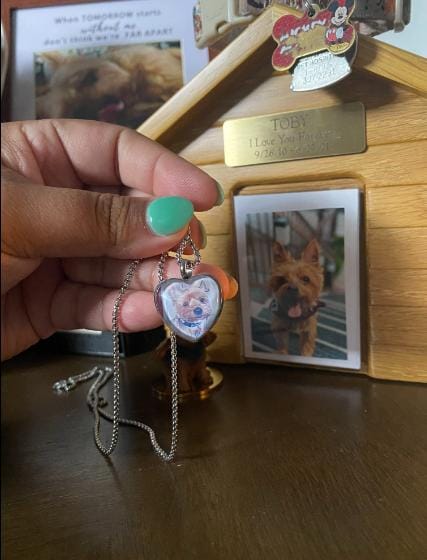 Customer photo review of Custom Heart Memorial Urn Necklaces