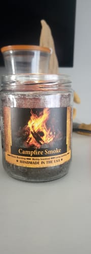 Customer photo review of Campfire Smoke, 14oz Candle Jar