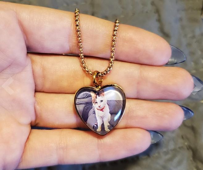 Customer photo review of Custom Heart Memorial Urn Necklaces