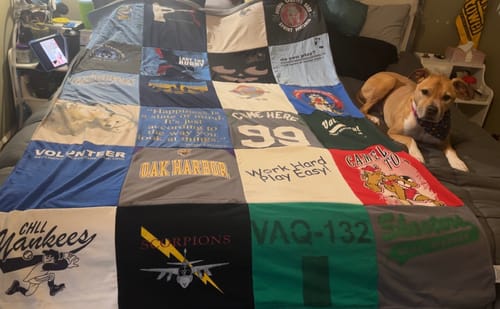 T-shirt quilt with volunteering, sports themes by Amanda from NC