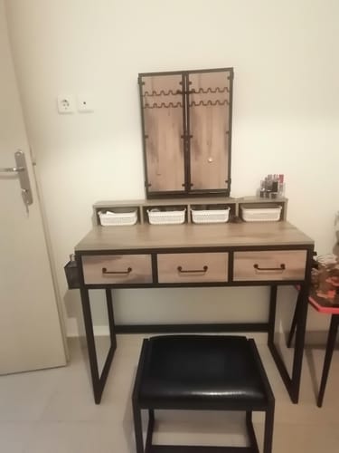 Customer photo review of Τραπεζάκι Μπουντουάρ Μακιγιάζ με Πτυσσόμενο καθρέφτη Τραπέζι Τουαλέτας Κρεβατοκάμαρας με σκαμπό συρτάρια Βιομηχανικό σχέδιο Γκρί   RV-T004B02