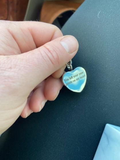 Customer photo review of Custom Heart Memorial Urn Necklaces