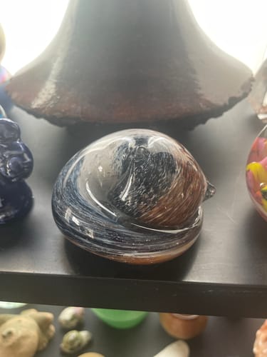 Customer photo review of Calico Memorial Sleeping Glass Cat with Cremation Ash