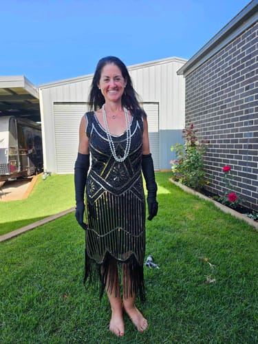 Kylee K. review of 1920s Black Gold Beaded Sequin Stella Flapper Dress image 1 out of 2