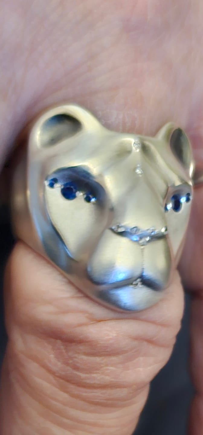 Customer photo review of Blue & White Lioness Ring