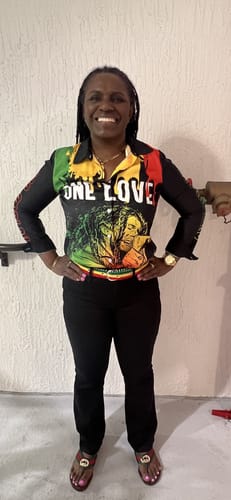 Customer photo review of Jamaica Reggae Women Casual Shirt Bob Marley Sketch Style One Love LT7