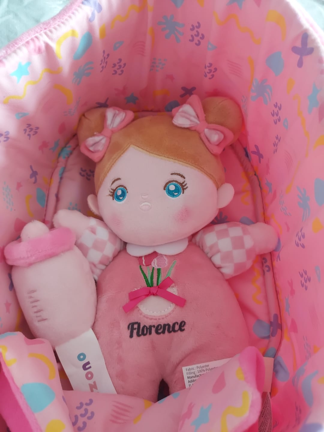 Customer photo review of Personalized Blue Eyes Mini Plush Baby Girl Doll & Gift Set