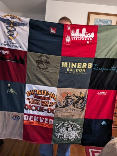 T-shirt quilt with military, craft beer themes by David from NY