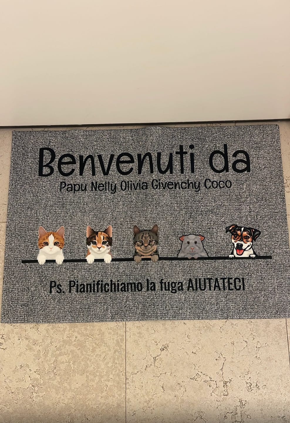 Customer photo review of Tutti i miei amici pelosi - Zerbino personalizzato