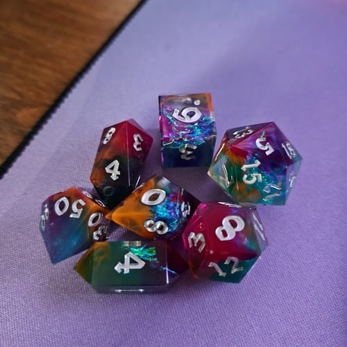 Customer photo review of Handmade Resin Dice Set RPG Game DND MTG Tabletop Gaming