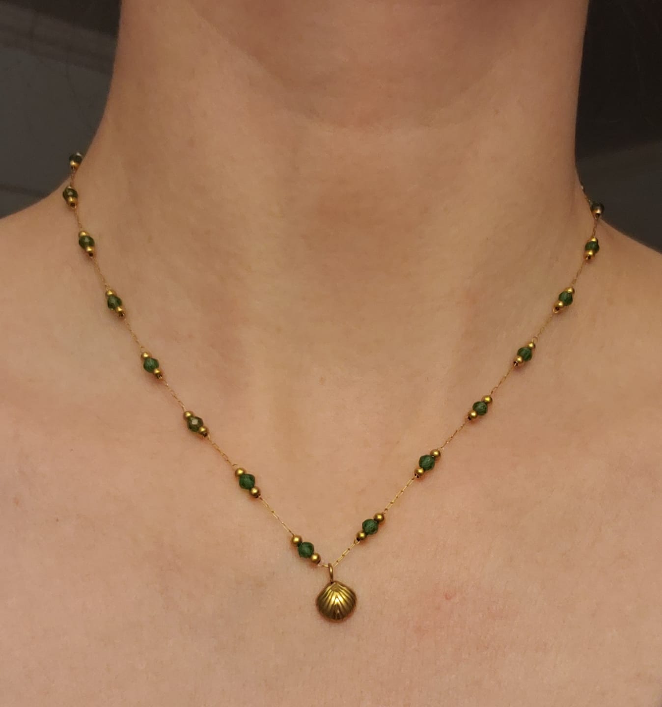 Customer photo review of Nerissa Gold Shell & Green Bead Necklace