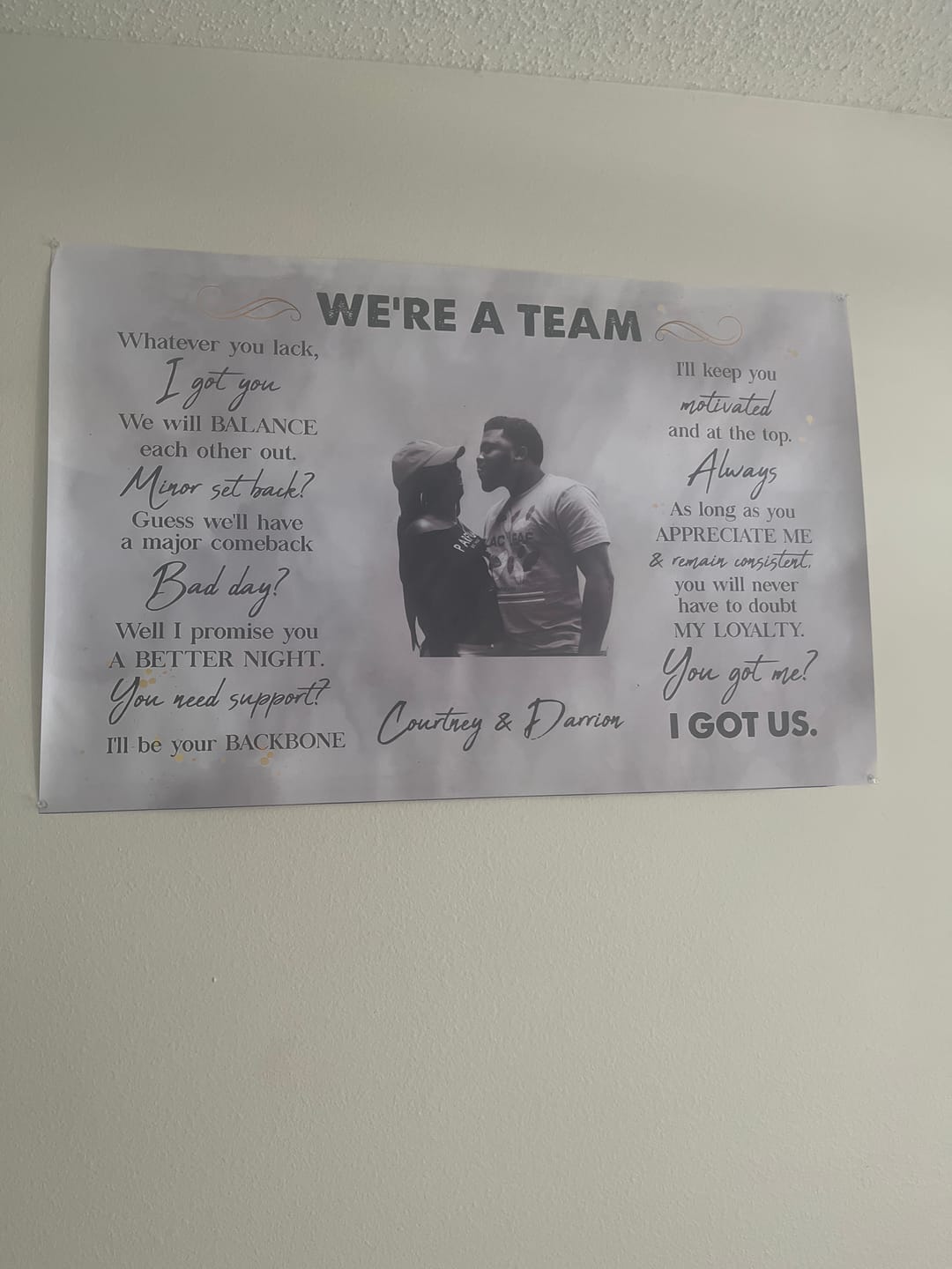 Customer photo review of We're A Team I Got Us Black African Couple - Personalized Wrapped Poster