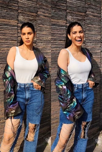 Customer photo review of Cut Out Rhinestone Embellished Wide Leg Jeans