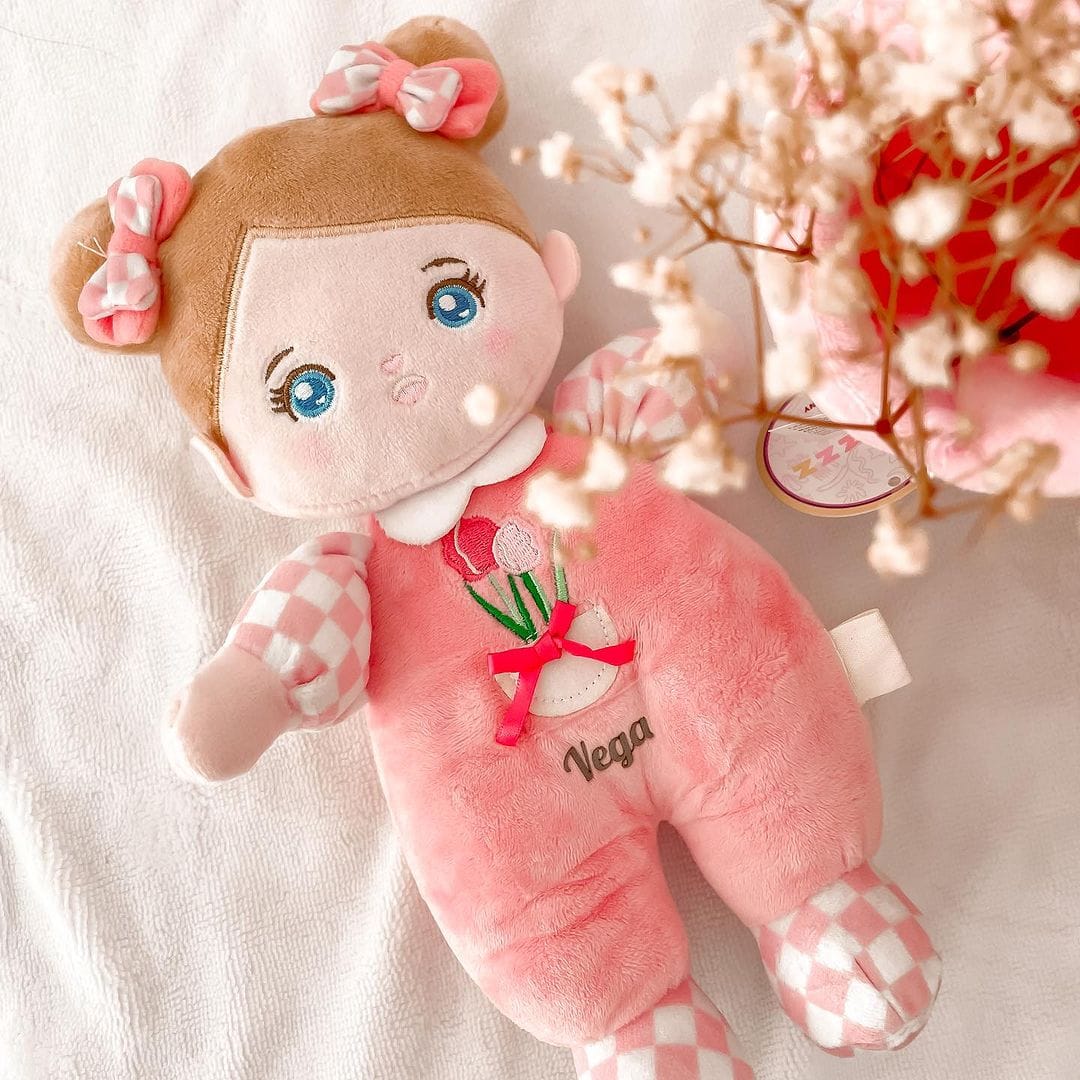 Customer photo review of Personalized Blue Eyes Mini Plush Baby Girl Doll