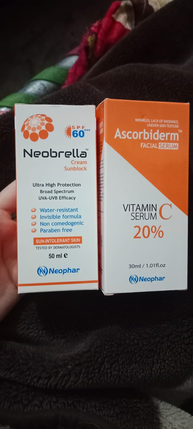 Customer photo review of Ascorbiderm Vitamin C Serum + Neobrella Sunblock Discount Bundle