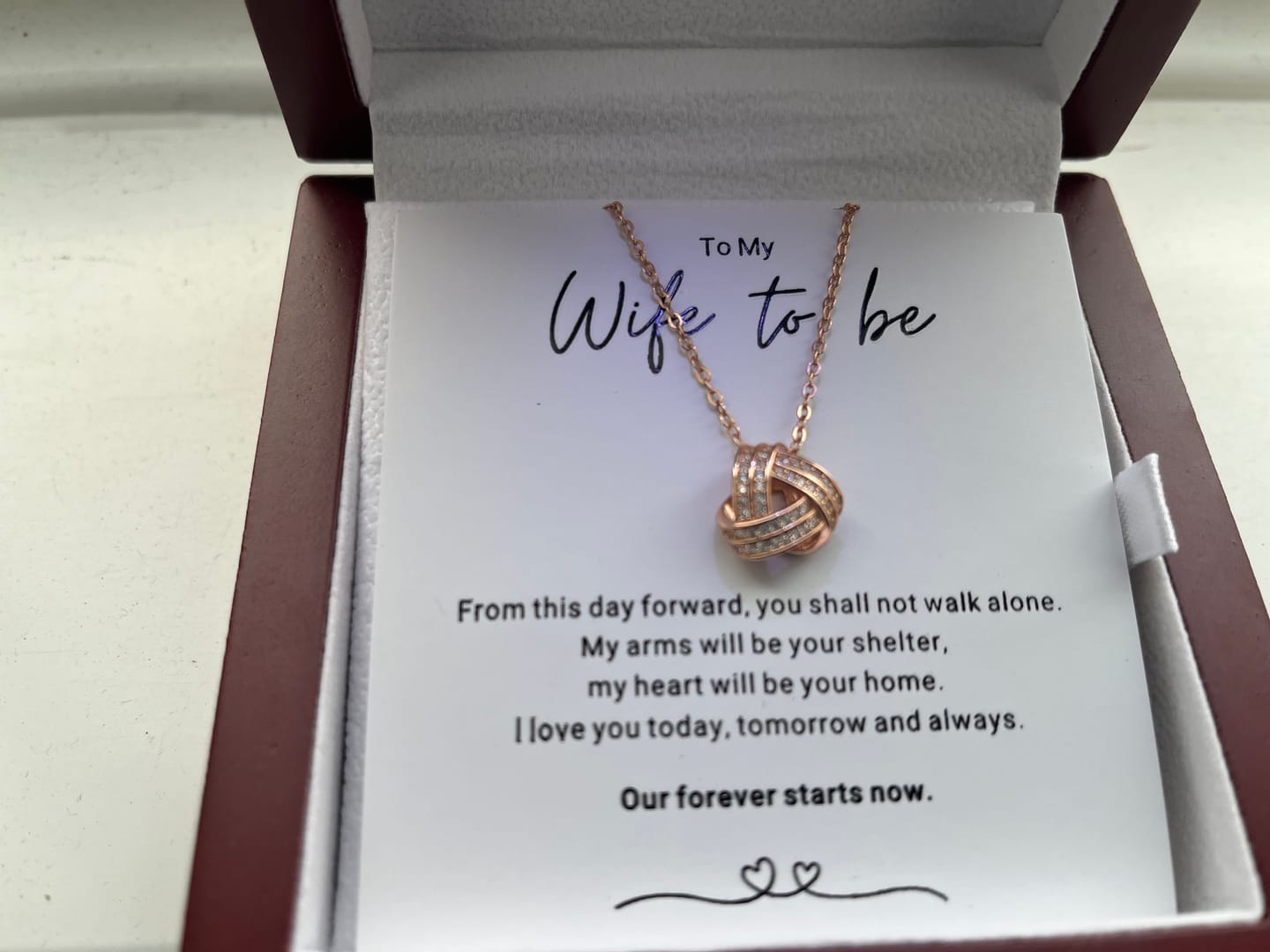 Customer photo review of Wife to Be - Infinity Knot Necklace