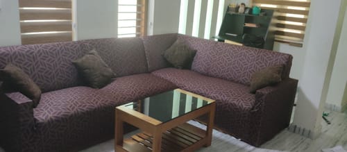 Customer photo review of Brown Print Elastic Sofa Slipcovers