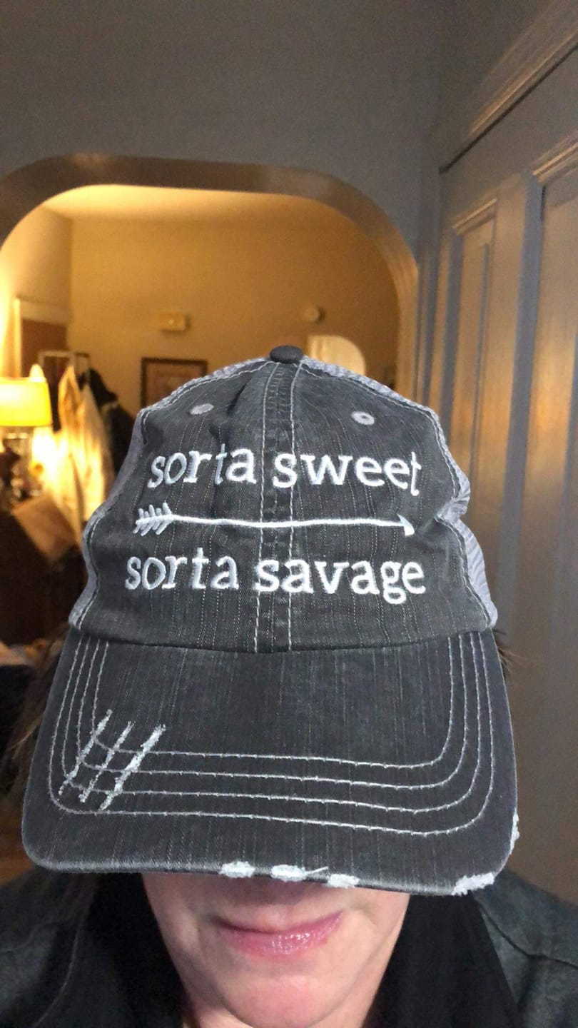 Customer photo review of Sorta Sweet Sorta Savage Trucker Hat