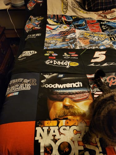 T-shirt quilt with motorsports, racing themes by Desiree from IN