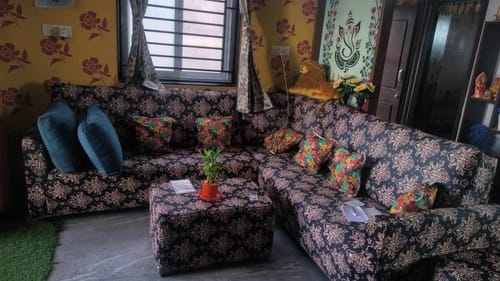 Customer photo review of Black Beige Abstract Elastic L-Shape Sofa Slipcovers